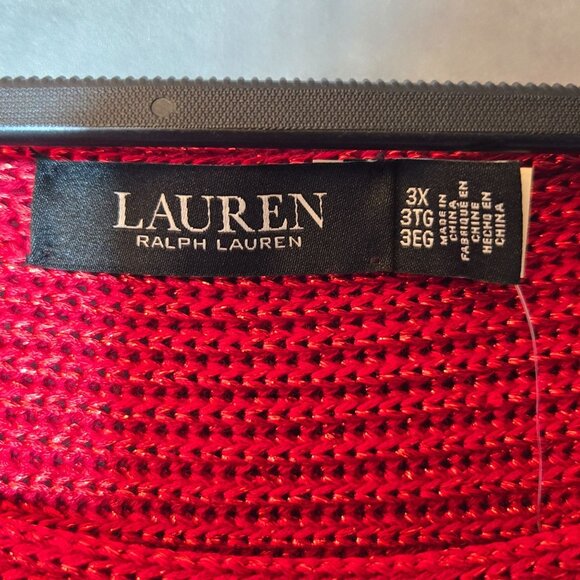 Ralph Lauren Plus-Size Dolman Sleeve Boatneck Sweater 3X Metallic Red Holidays - Picture 6 of 13